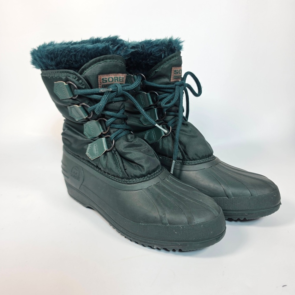 Sorel Kaufman Snow Boots Women's 10 Green Faux Fur Waterproof Winter Boots‎ READ
